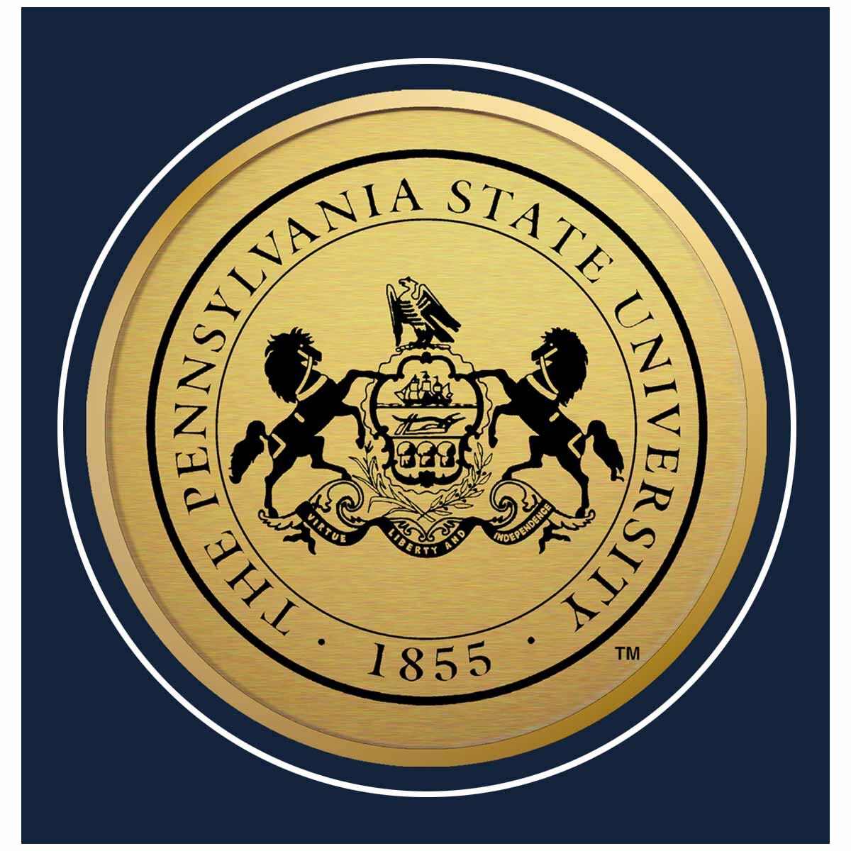 close up of gold medallion seal of The Pennsylvania State University